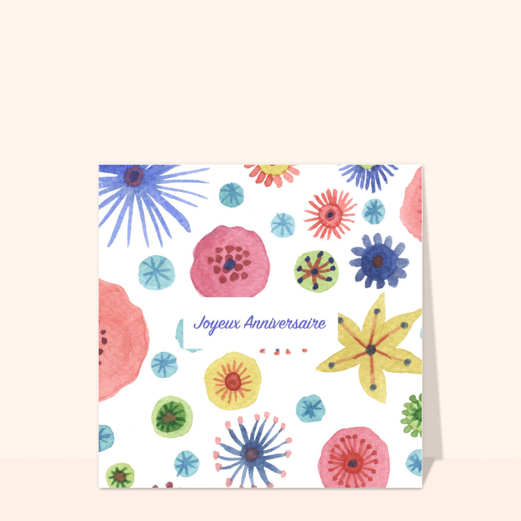 Carte Joyeux Anniversaire Et Fleurs Graphiques Aquarelle Envoyer Une