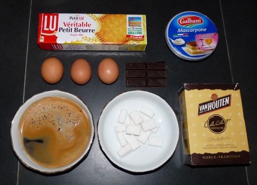 ingredients de la recette tiramisu petits beurre LU, oeuf Mascarpone, cacao, sucre