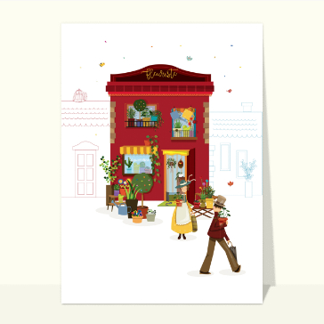 Bonjour vibrant devant la boutique de fleurs