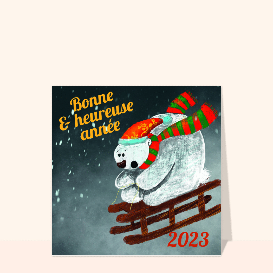 Carte Bonne Année 2024 Et L`ours Blanc Envoyer une vraie Carte De