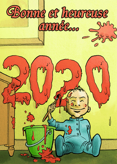 Carte Bonne Année 2020 à La Peinture Par Bébé