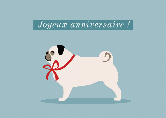 Carte Joyeux Anniversaire Carlin Et Noeud Rouge Envoyer Une Vraie Carte Anniversaire Animaux Des 0 99 Merci Facteur