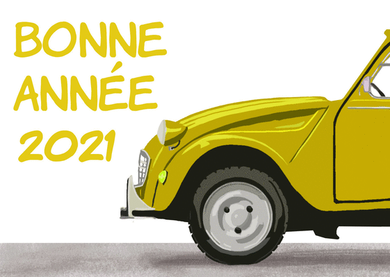 Carte Bonne Annee 22 En 2cv Jaune Envoyer Une Vraie Carte De Voeux Retro 22 Des 0 99 Merci Facteur