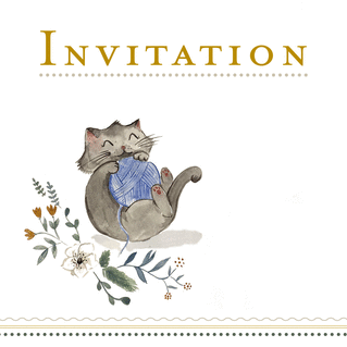 Carte Invitation Petit Chat Et Sa Pelote