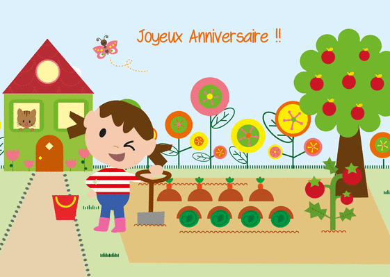 Carte Joyeux Anniversaire Petite Fille Qui Jardine Envoyer Une Vraie Carte Anniversaire Enfant Des 0 99 Merci Facteur