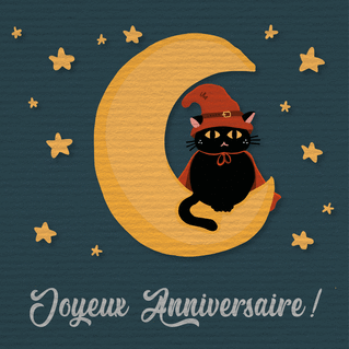 Carte Joyeux Anniversaire Chat Noir Sur Une Lune Envoyer Une Vraie Carte Anniversaire Chat Des 0 99 Merci Facteur