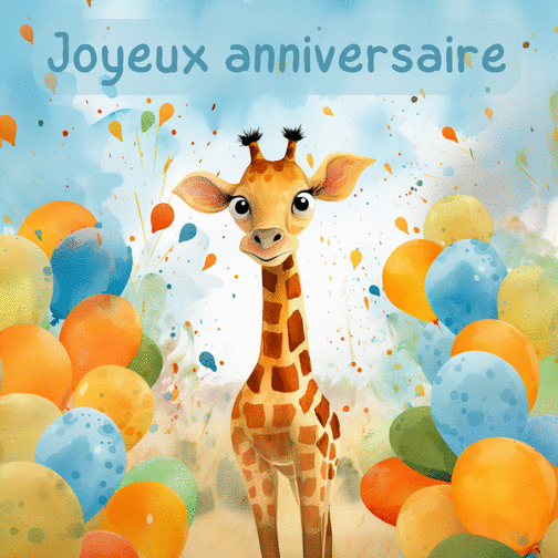 Jolie Carte Joyeux Anniversaire Avec Une Girafe Pour Un Garçon De 1 An