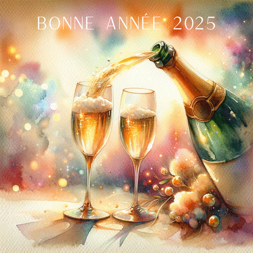 Carte de voeux et champagne en 2025 joyeuses bulles pour l'année 2025